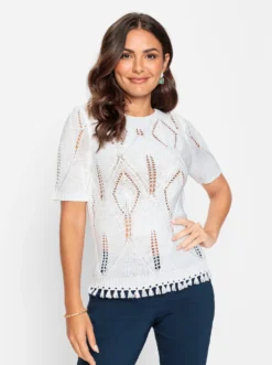 Ajourpullover im Strickmuster-Mix