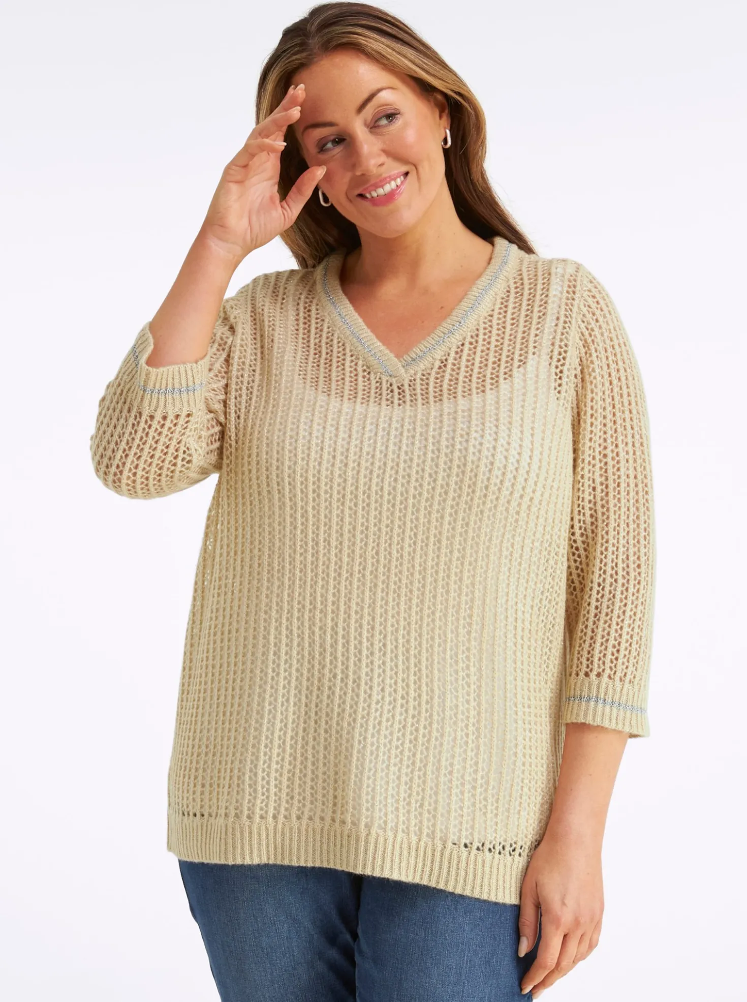 Ajourpullover mit Glitzergarn