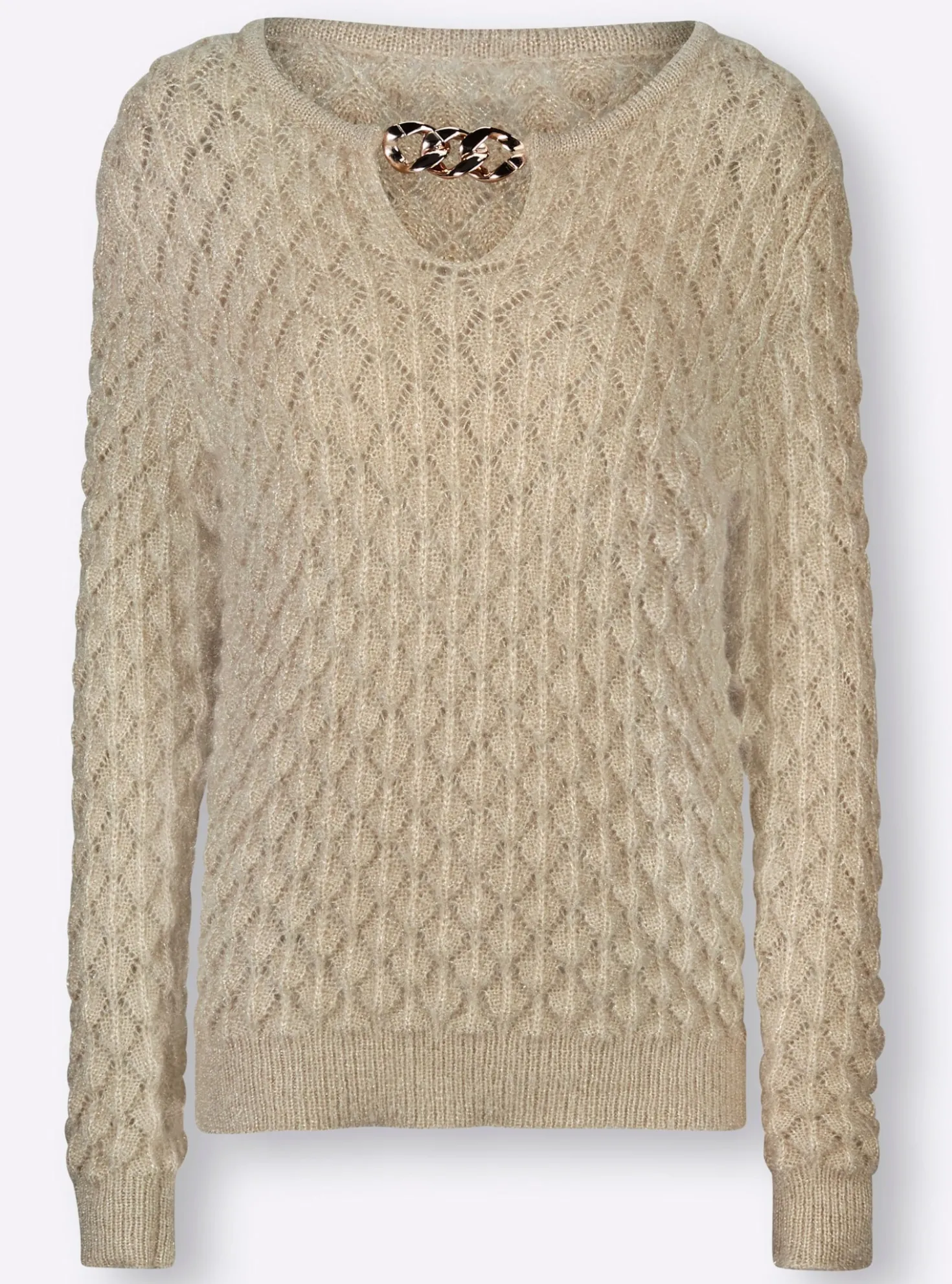 Ajourpullover mit Ketten-Applikation