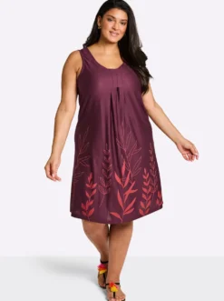 A-Linien-Kleid mit Blätterprint am Saum