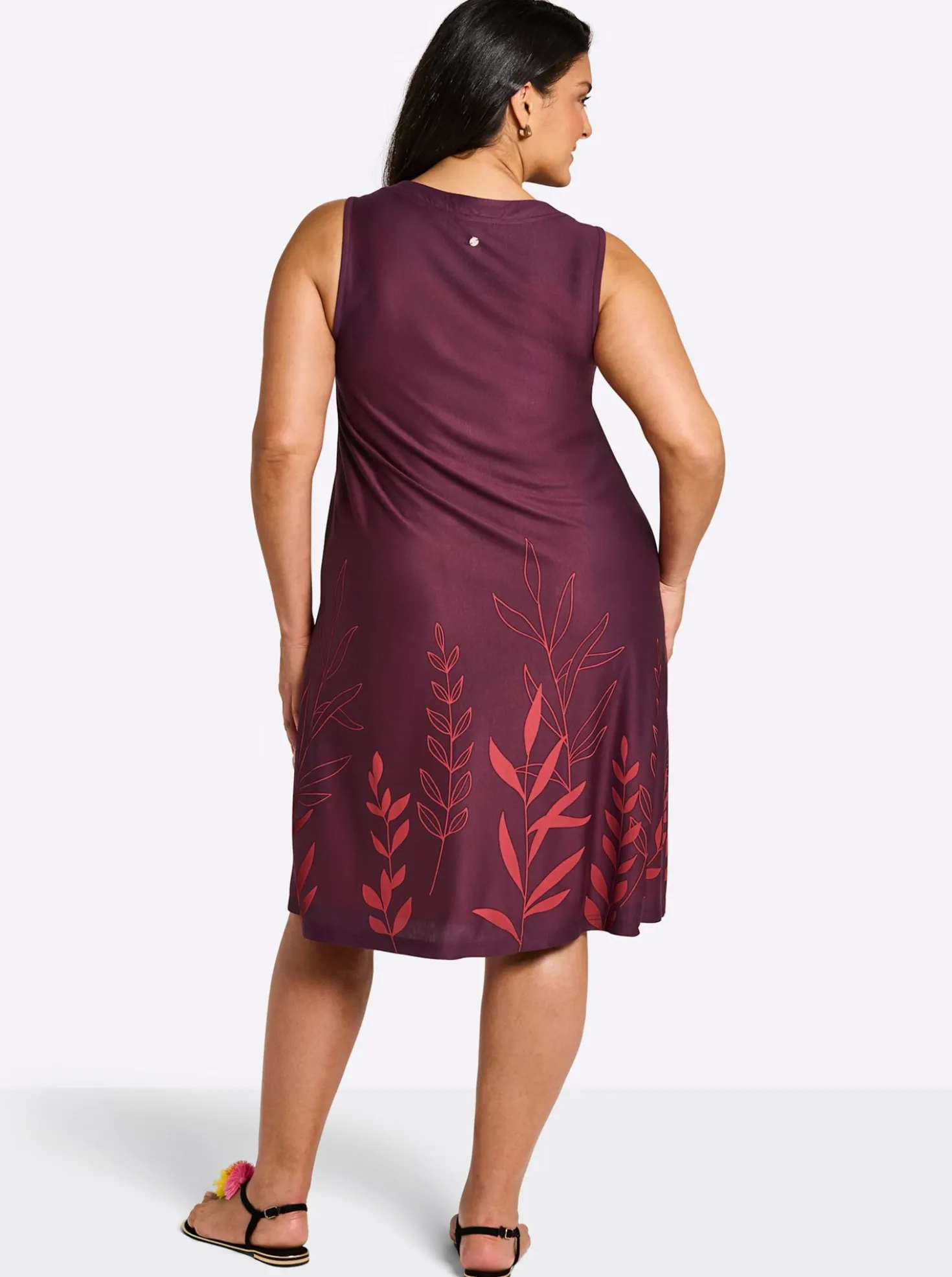 A-Linien-Kleid mit Blätterprint am Saum