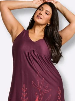 A-Linien-Kleid mit Blätterprint am Saum