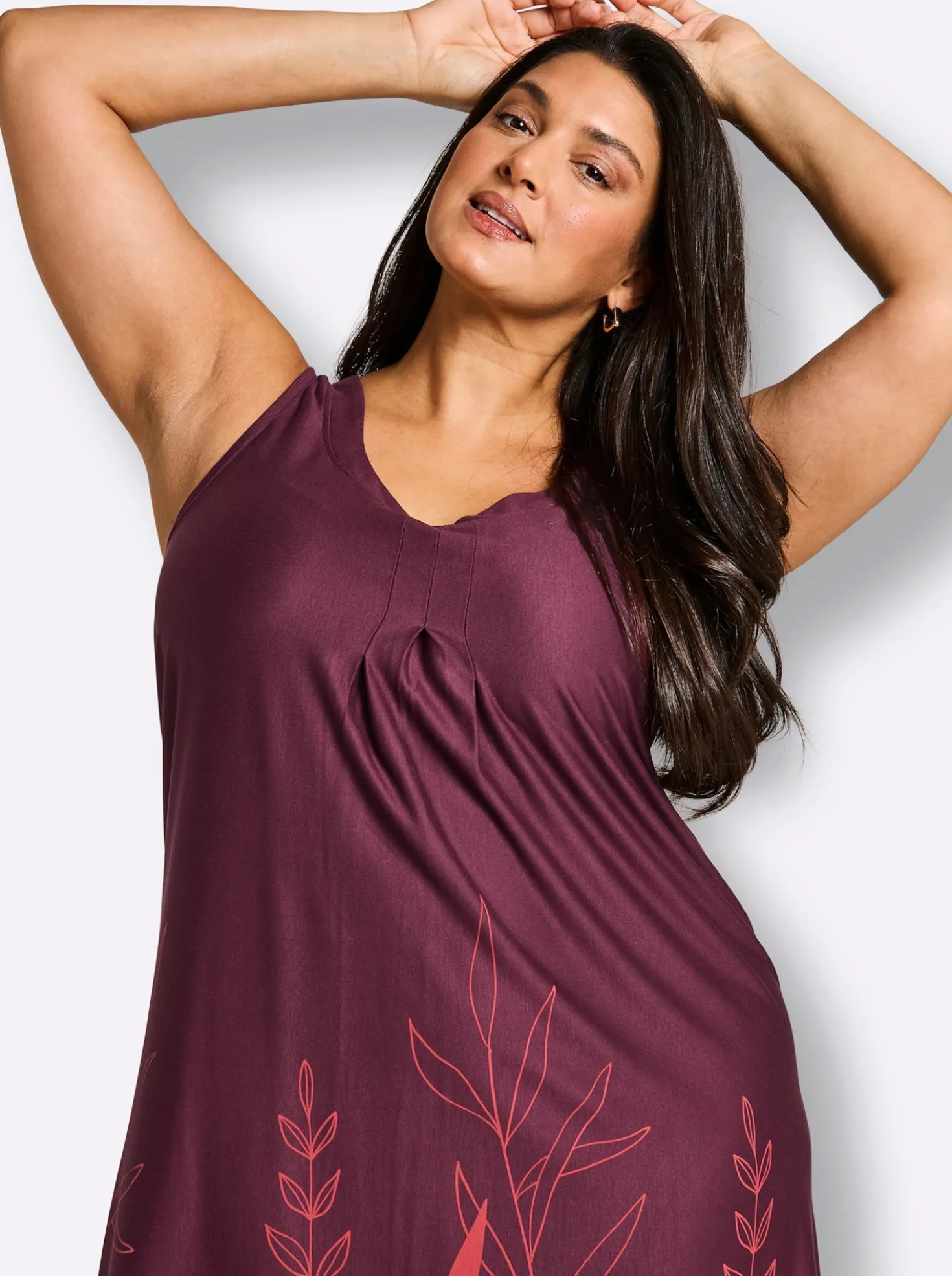 A-Linien-Kleid mit Blätterprint am Saum