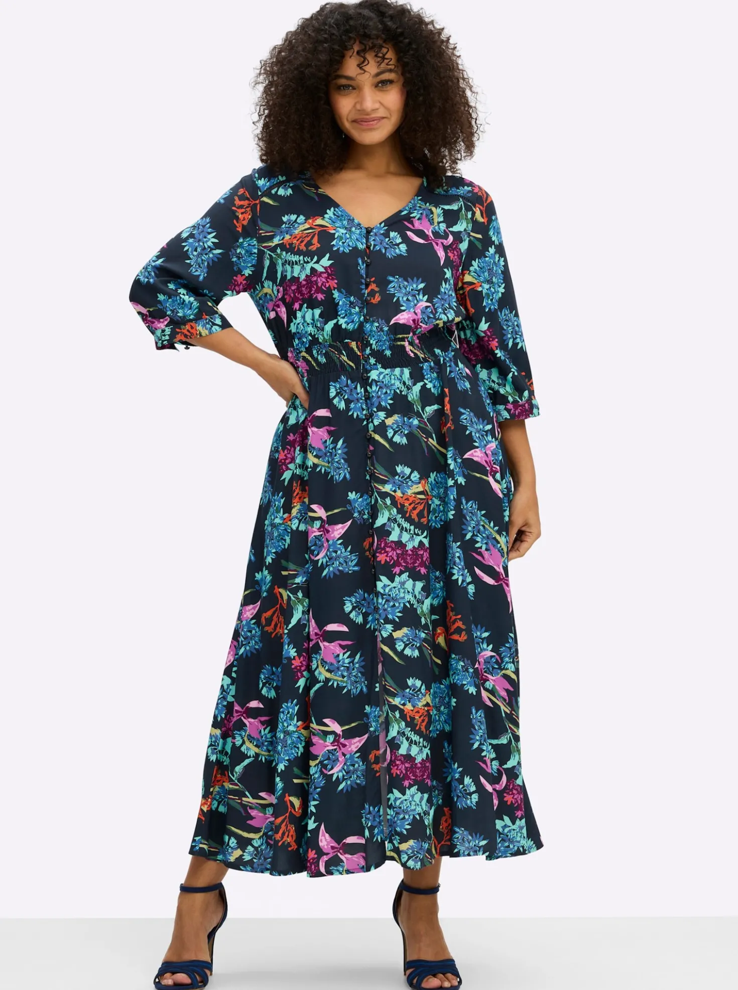 A-Linien-Kleid mit buntem Blumenprint
