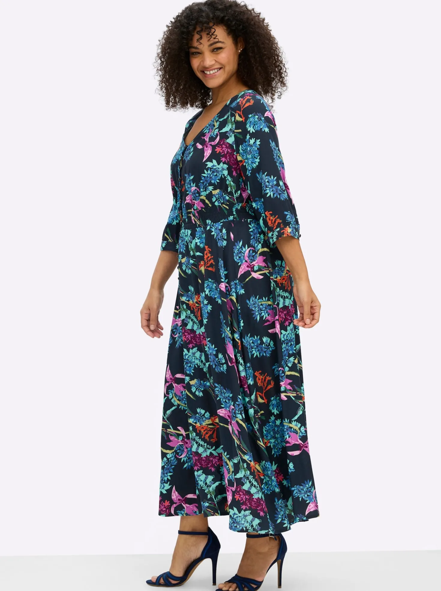 A-Linien-Kleid mit buntem Blumenprint