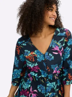 A-Linien-Kleid mit buntem Blumenprint