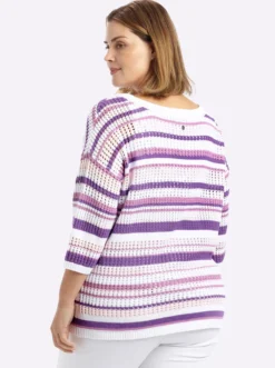 3/4-Arm-Pullover im Ajour-Strick