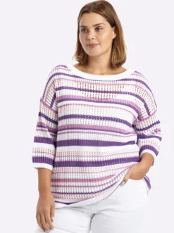 3/4-Arm-Pullover im Ajour-Strick