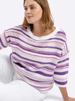 3/4-Arm-Pullover im Ajour-Strick