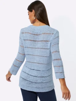 3/4-Arm-Pullover im Strickmuster-Mix