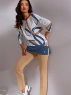 3/4-Arm-Pullover mit asymmetrischem Saum