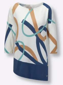 3/4-Arm-Pullover mit asymmetrischem Saum