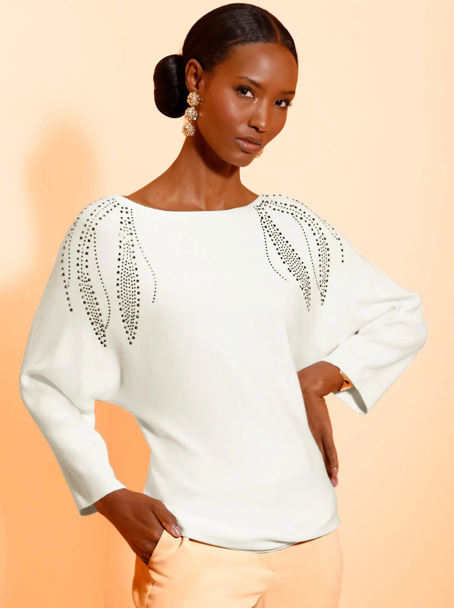 3/4-Arm-Pullover mit Fledermaus-Ärmeln