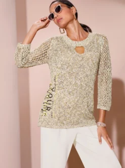 3/4-Arm-Pullover mit Glanzgarn