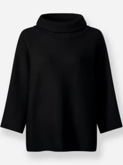 3/4-Arm-Pullover mit halsfernem Rollkragen