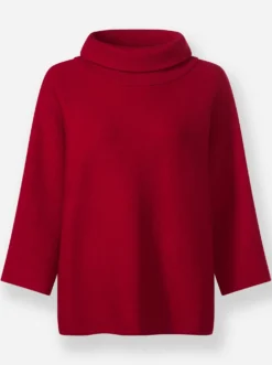 3/4-Arm-Pullover mit halsfernem Rollkragen