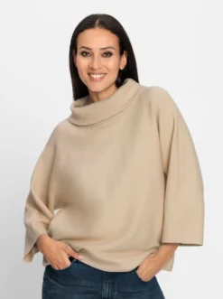 3/4-Arm-Pullover mit halsfernem Rollkragen
