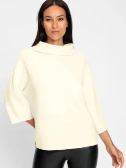 3/4-Arm-Pullover mit halsfernem Rollkragen