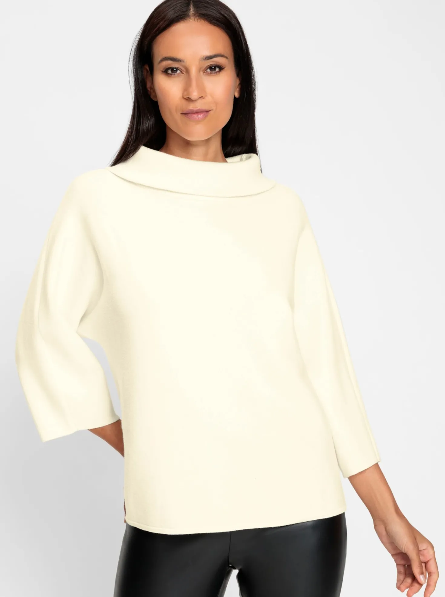 3/4-Arm-Pullover mit halsfernem Rollkragen