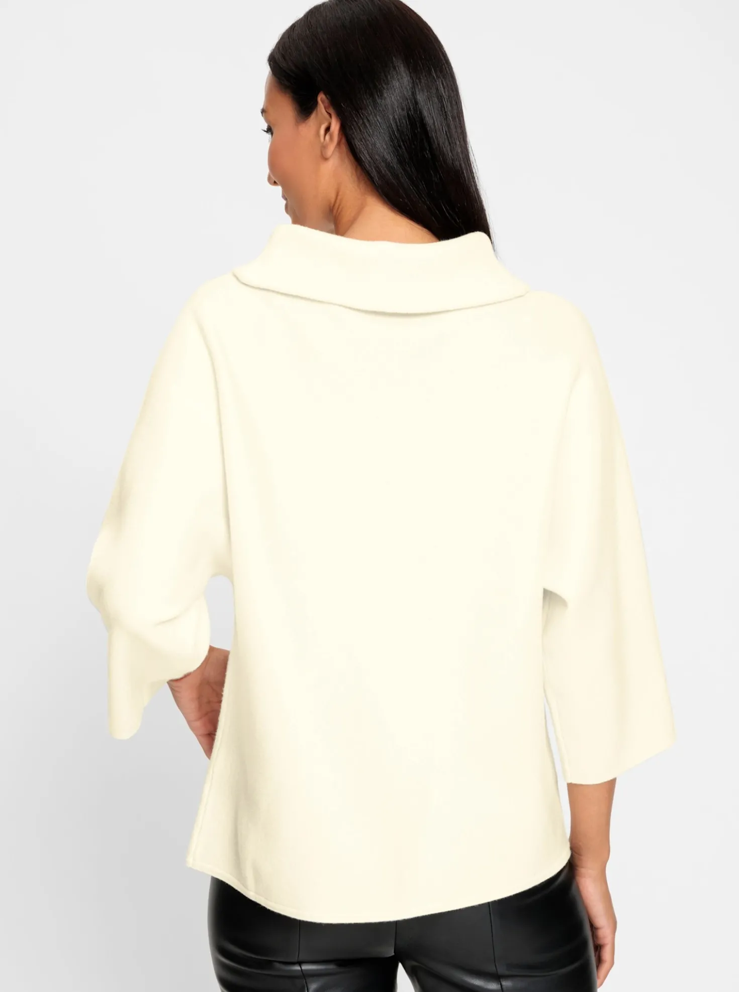 3/4-Arm-Pullover mit halsfernem Rollkragen