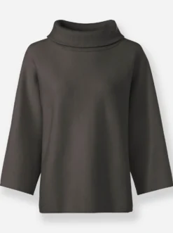 3/4-Arm-Pullover mit halsfernem Rollkragen