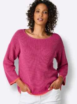 3/4-Arm-Pullover mit Kontrastkanten