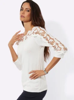 3/4-Arm-Pullover mit Spitzenverzierung