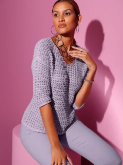 3/4-Arm-Pullover mit V-Ausschnitt