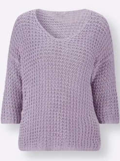 3/4-Arm-Pullover mit V-Ausschnitt