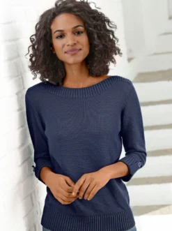 3/4-Arm-Pullover mit Zierriegel am Ärmel