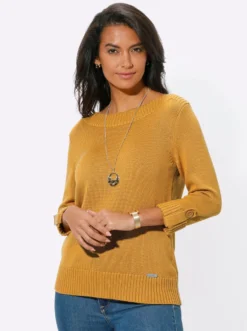 3/4-Arm-Pullover mit Zierriegel am Ärmel