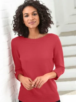 3/4-Arm-Pullover mit Zierriegel am Ärmel