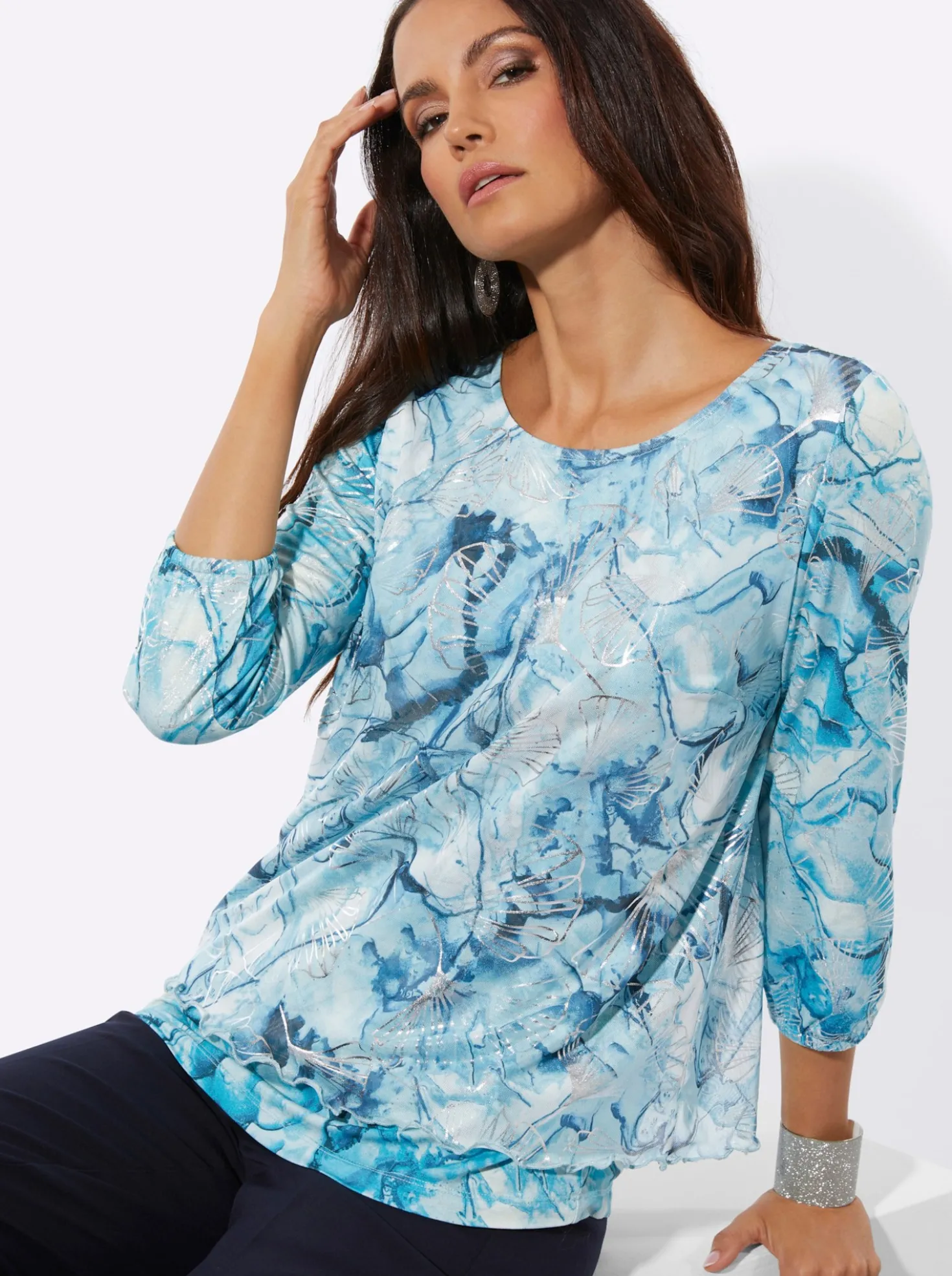 3/4-Arm-Shirt in bedruckter Mesh-Qualität