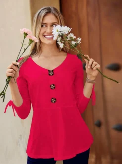 3/4-Arm-Shirt mit Bindebändchen am Ärmel