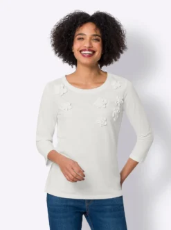 3/4-Arm-Shirt mit Blüten-Applikationen