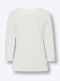 3/4-Arm-Shirt mit Blüten-Applikationen