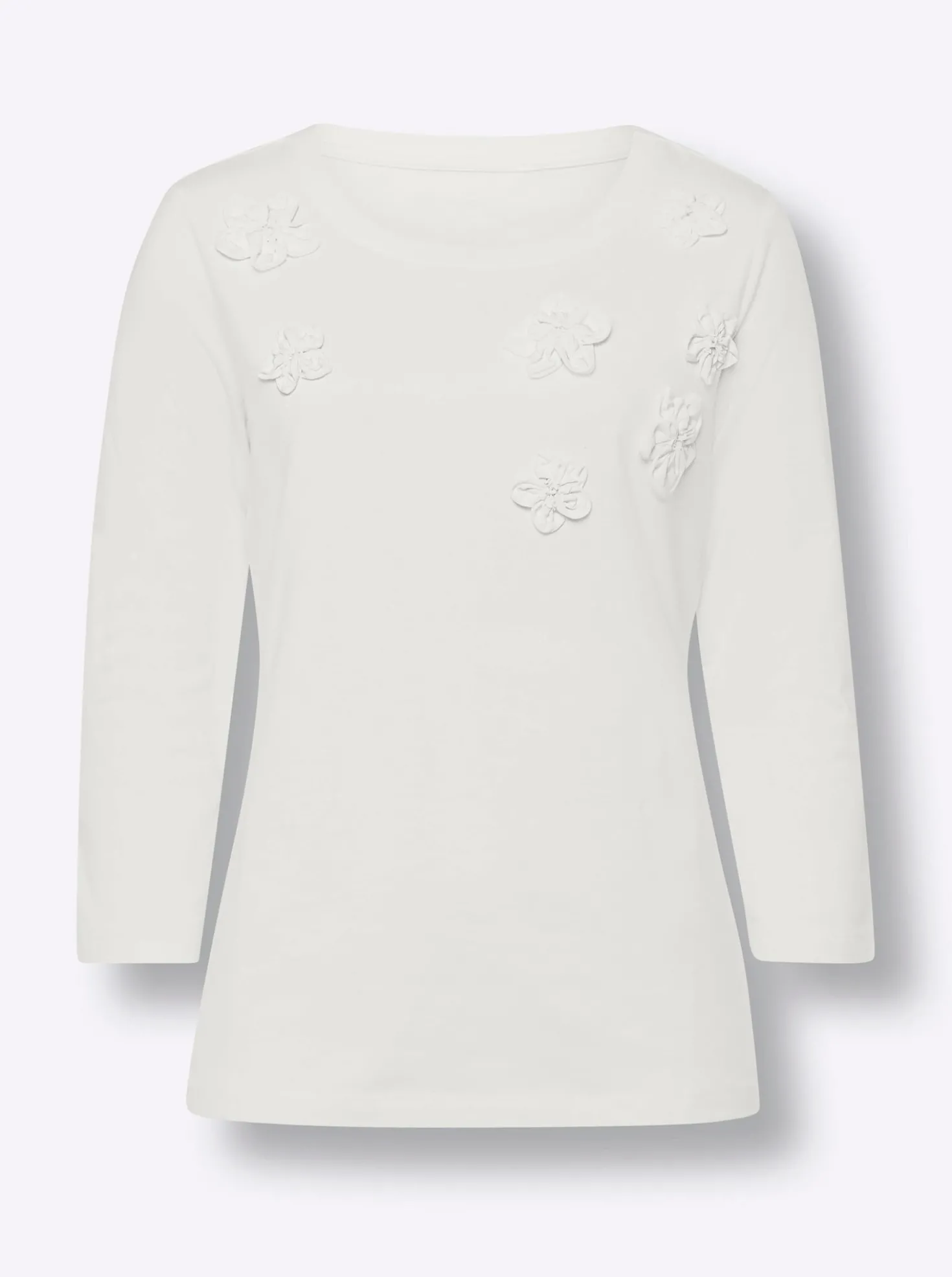 3/4-Arm-Shirt mit Blüten-Applikationen