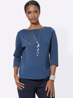 3/4-Arm-Shirt mit Blumen-Applikation
