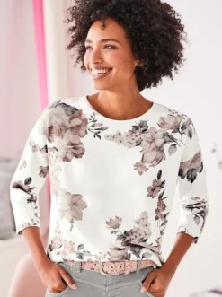 3/4-Arm-Shirt mit floralem Druck