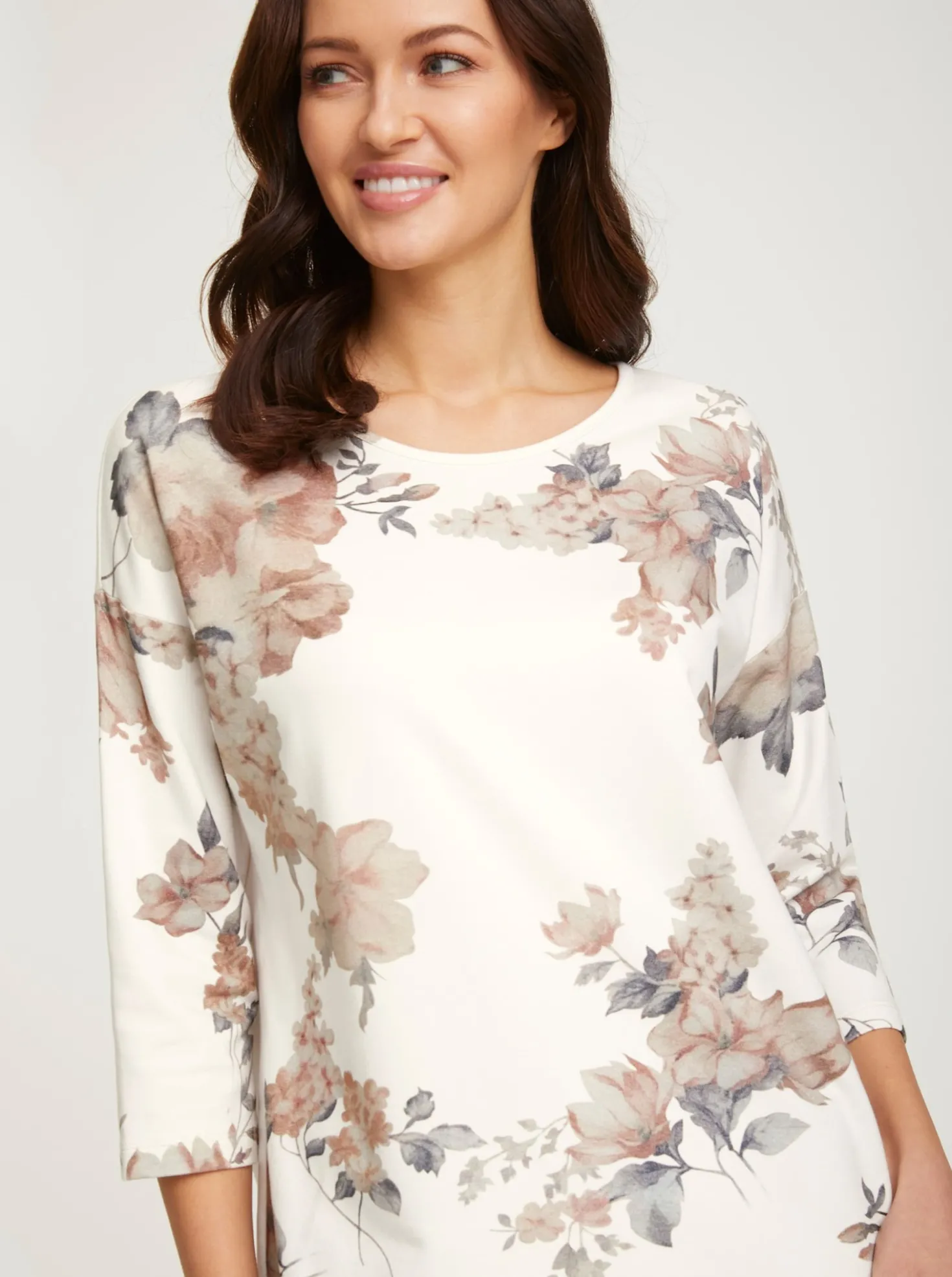 3/4-Arm-Shirt mit floralem Druck