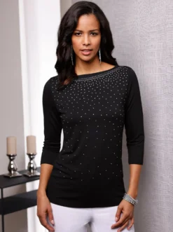 3/4-Arm-Shirt mit Glitzersteinchen