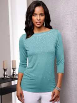 3/4-Arm-Shirt mit Glitzersteinchen