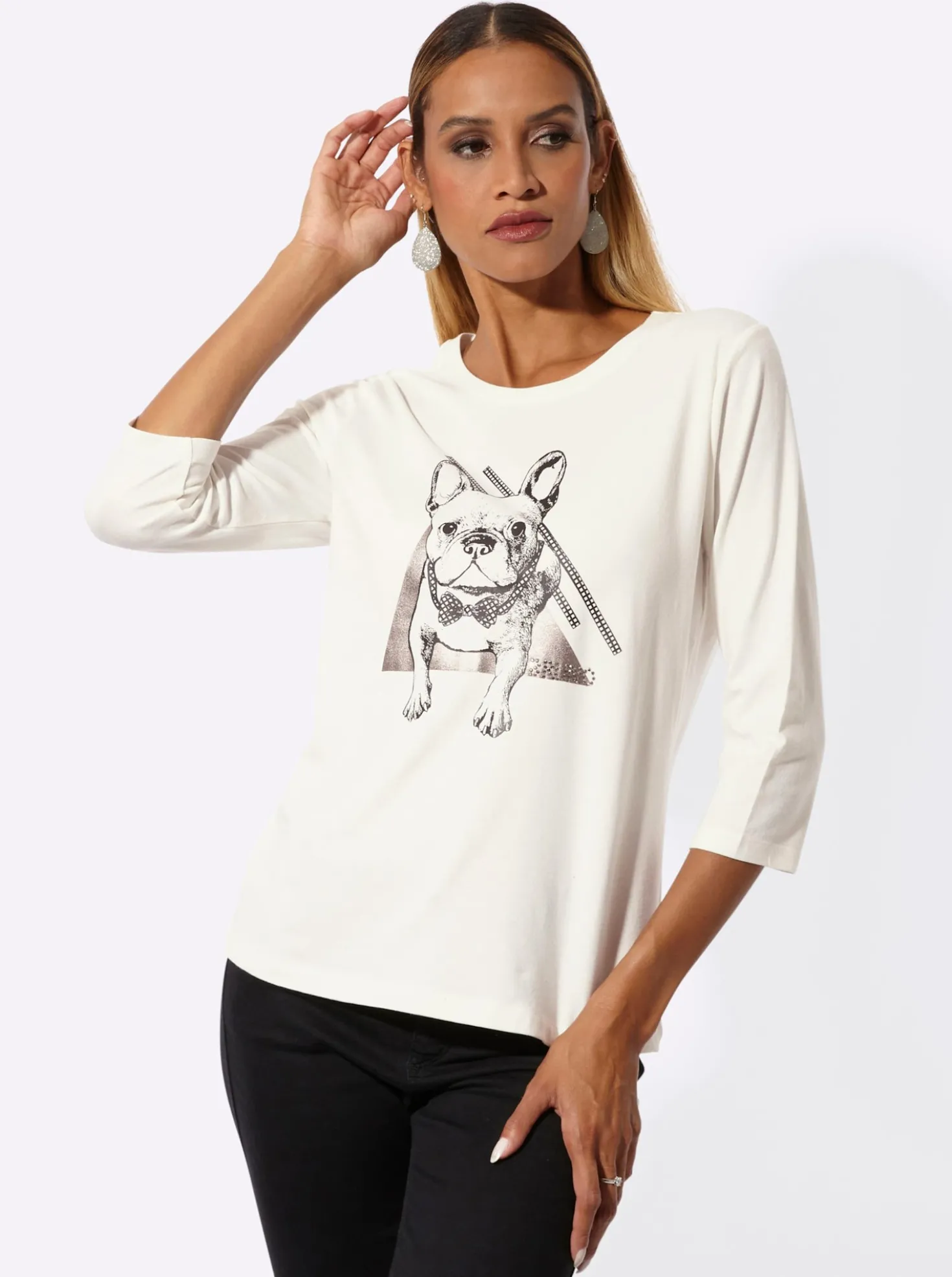 3/4-Arm-Shirt mit Glitzersteinchen
