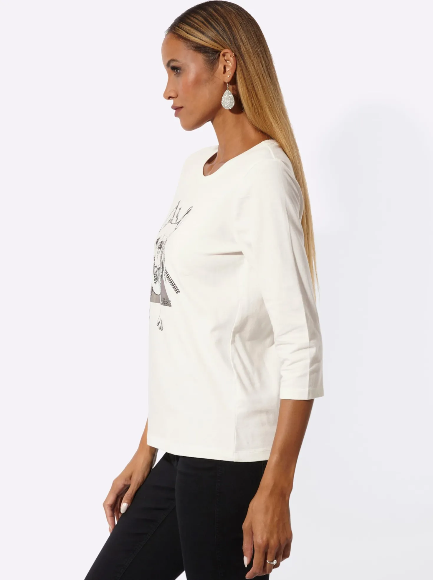 3/4-Arm-Shirt mit Glitzersteinchen
