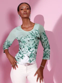 3/4-Arm-Shirt mit Glitzersteinchen