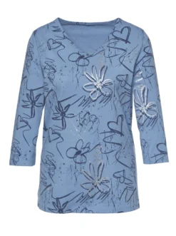 3/4-Arm-Shirt mit Herzen und Blüten verziert