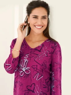 3/4-Arm-Shirt mit Herzen und Blüten verziert