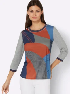 3/4-Arm-Shirt mit Kontrast-Blenden