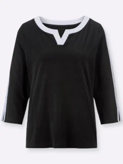 3/4-Arm-Shirt mit kontrastfarbenen Details