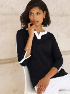 3/4-Arm-Shirt mit kontrastfarbenen Details